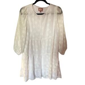 Show Me Yor Mumu White Floral Appliqué Long Sleeve Short Dress SZ S
